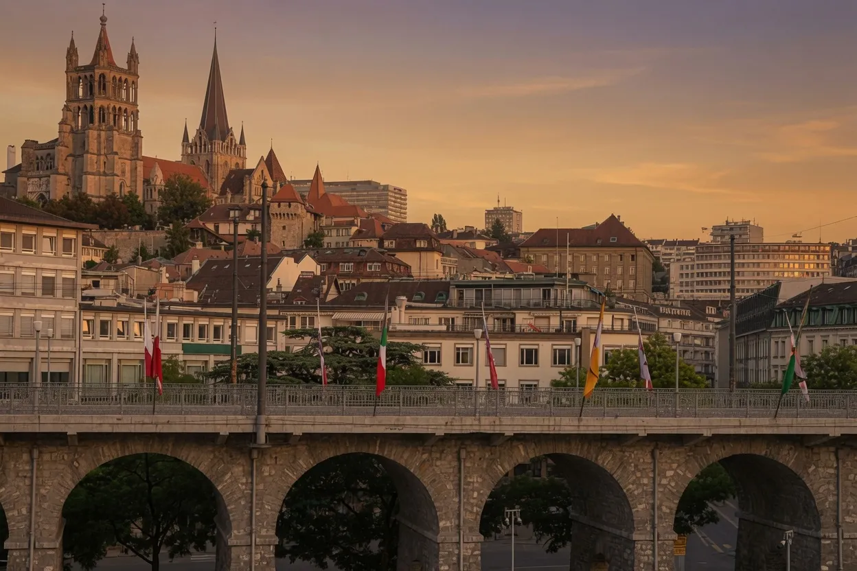 Cabinet d'ostéopathie moderne à Lausanne au crépuscule